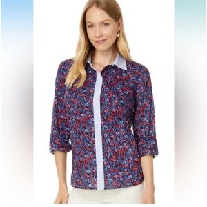 ⭐️ NWT Tommy Hilfiger Blue and Red Floral Heritage Button Down Shirt MEDIUM